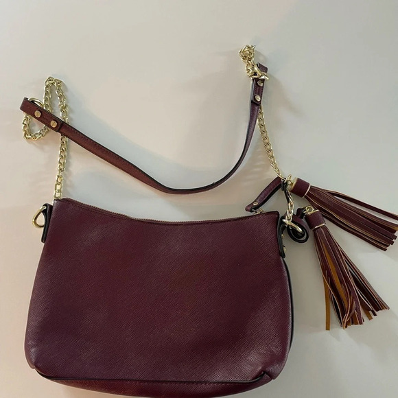 Wine color chain strap tassel bag burgundy red Bin8 - Picture 2 of 13